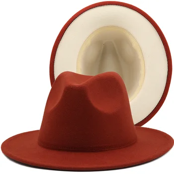 Novo de Dois tons de fedoras chapéus para mulheres bege caramelo inferior chapéu de feltro jazz chapéu bowler hat perfomance chapéu de homens da igreja chapéu 56-58CM