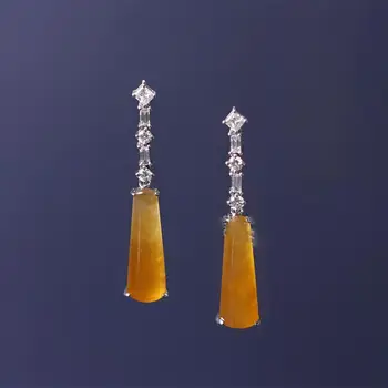 Novo design original, habilidade de mel amarelo calcedônia pilar brincos Chinês retro geométricas charme das mulheres e a marca de jóias
