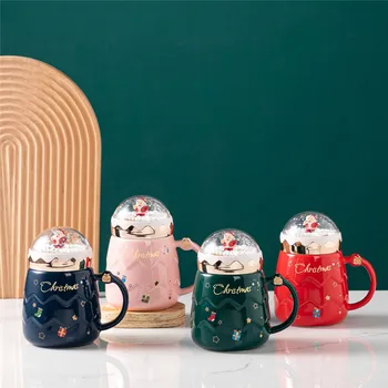 Novo Design Taça do Natal Canecas Casais de Cerâmica Papai Noel Figurinhas com Tampa de Férias de Estilo Office Home Leite Copo de Café de Presentes