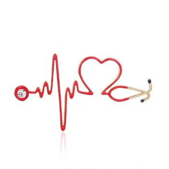 Novo Esmalte Coração De Amor Estetoscópio Broches Para As Mulheres Os Homens De Cristal De Pulsação De Forma Médico Enfermeiro Médico Broche De Jóias Emblema