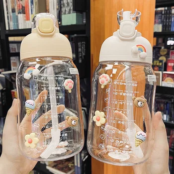 Novo estilo de palha copo de água bonito de grande capacidade, copo de plástico garrafa esportes ao ar livre garrafa de água útil copa
