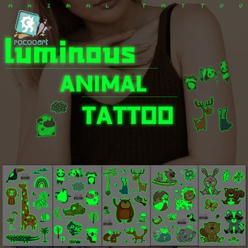 Novo Luminosa Animais Tatuagem Adesivos De Urso Panda Brilhante Tatuagem Temporária Para Crianças Corpo Arte Impermeável Fake Tattoos Crianças Taty