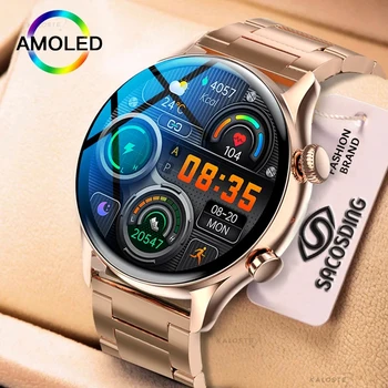 Novo Smart Watch AMOLED HD Tela Sempre Em exposição as Mulheres Relógios de Chamada Bluetooth IP68 Waterproof a Sport fitness Homens Smartwatch