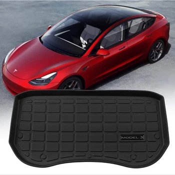 Novo Tesla Model 3 carros na Frente do Tronco de Armazenamento Tapete de Carro Acessórios Para o Modelo 3 2021 Carga Bandeja Tronco TPE Impermeável Almofadas MODEL3 logotipo