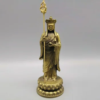 O budismo chinês Bronze Terra Armazenamento de Bodhisattva Ksitigarbha TangSeng estátua de buda