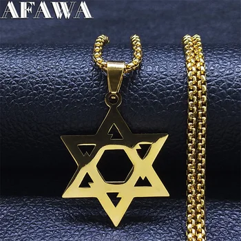 O judaísmo, Israel Hexagrama Judeu Magen David de Aço Inoxidável Longo Colar Estrela de Davi, Colares de Jóias joyeria N1031S02