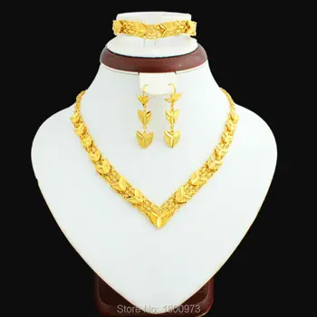 O mais novo Birr casamento conjuntos de jóias da Cor do Ouro Colar Brinco, Pulseira de Conjuntos de Jóias das mulheres Africanas jóia do partido