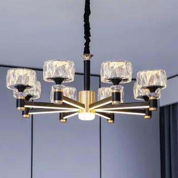 O Nordic light de luxo, sala de estar led candelabro de cristal moderno e minimalista de luxo, sala de jantar, quarto de ouro e preto lâmpadas do teto