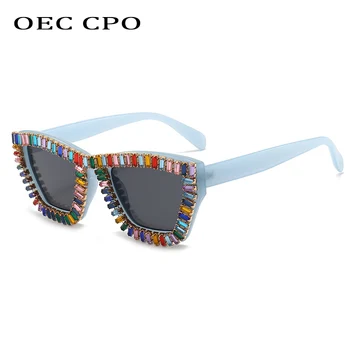 OEC CPO Moda Strass Óculos de sol das Mulheres de Cristal Elegante Praça de Óculos de Sol Feminino Diamante UV400 Óculos da Marca do Designer