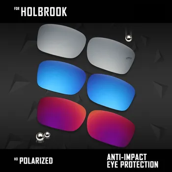OOWLIT 3 Pares de Óculos Polarizados de Substituição de Lentes para Oakley Holbrook OO9102-Sliver& Sol da Meia-noite e Gelo Azul