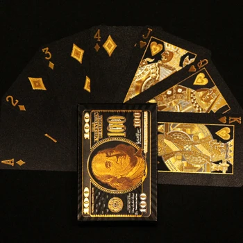 Ouro 24K Cartão de jogo de Poker de Alta Qualidade, Folha de Ouro de jogo Suave Cartão Impermeável de Dólares Texas Truques de Magia do Jogo de Mesa