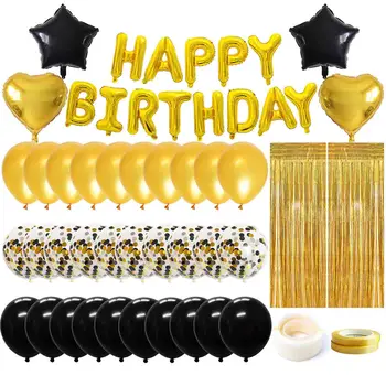 Ouro Preto Feliz Aniversário Látex Confete Balões Adulto, Homem, Mulher, Festa de Aniversário, Decorações 16 18 21 30 40 50 60 Anos de Idade