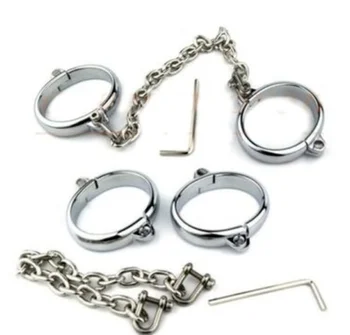 Oval Tipo de Metal de Aço Algemas de Tornozelo Algemas de Cativeiro de Retenção da Cadeia de Manilhas Conjunto de BDSM Escravo Jogos de Brinquedos Sexuais para a Mulher os Homens