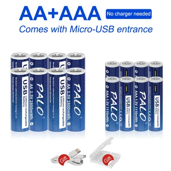 PALO 1,5 V USB bateria de Li-ion AAA Bateria Recarregável 1110mWh 3A AAA de 1,5 V Bateria de Lítio Recarregável Para Controle Remoto de Rato de Brinquedo MP3