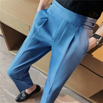 Pantalones Hombre De Qualidade Superior Verão Armar Cintura Alta Terno Calças Para Homens, Roupas 2022 Slim Fit Negócio Formal De Usar Calças 36