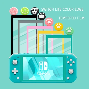 Para Nintendos Interruptor Lite Console Protetor de Tela 9H Colorido Moldura de Vidro Temperado Filme Polegar Apertos De Parâmetro NS Acessórios