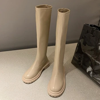 Patente preto de Couro, Ankle Boots Novo 2023 Dedo do pé Redondo Patente de Couro Bege Moda feminina Inverno Botas femininas Botas Mujer
