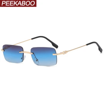 Peekaboo sem aro quadrado homens óculos de sol uv400 pequena moldura de ouro do metal da forma de óculos para mulheres sem moldura 2022 acessórios