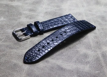 Pele de crocodilo Azul pulseira de couro genuíno bracelete Pulseira de 18mm 19mm 20mm 21mm22mm seção Fina Macio pulseira Pulseira