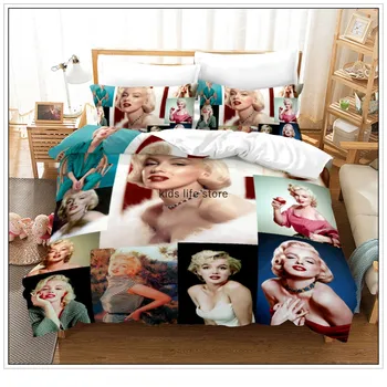 Personalizado Beleza de Marilyn Monroe Impresso roupa de Cama de Luxo, Capa de Edredão Fronha Sexy Mulher de Capa de Edredão Conjunto de 2-3 Pedaços NENHUMA Folha