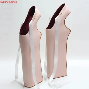 Plataforma de Arte Foto Bombas de Mulheres 2022 Verão Sólido Dedo do pé Redondo 38cm Super Salto Alto Laço na Moda Sexy Oco Cosplay Sapatos