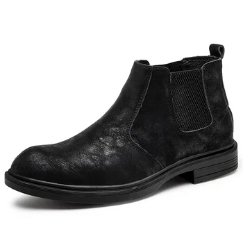 plus size mens lazer chelsea boots bonito, natural de couro sapatos de inverno ao ar livre cowboy botines hombre quentes de pele do tornozelo botas