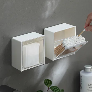 Plástico transparente Prateleira da Parede da casa de Banho Organizador de Maquiagem para Cotonetes caixa de Maquiagem para as Pequenas Coisas Armazenamento de Caixas de Jóia