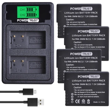 PowerTrust DMW-BLC12 DMW-BLC12E Bateria + LCD USB Carregador Dual para Panasonic Lumix DMC-FZ200,FZ300,FZ1000,FZ2500,G5,G6,G7,GX8