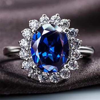 Prata 925 Esterlina de Princesa Diana, William, Kate Middleton, Criado Safira Azul de Noivado Anel de casamento para as Mulheres de jóias
