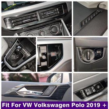 Preto Escovado Interior Montar o Kit Central de Ar CA de Ventilação da Caixa de Engrenagens Luzes do Painel de Controle Tampa de acabamento Para VW Volkswagen Polo 2019 - 2022