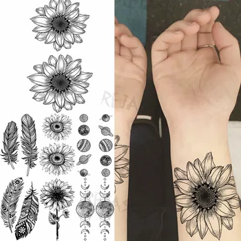 Preto Girassol Tatuagens Temporárias Para As Mulheres Adultas Pena Planeta Universo Fake Tattoo Pescoço, Peito, Corpo, Arte Lavável Tatoo Adesivo
