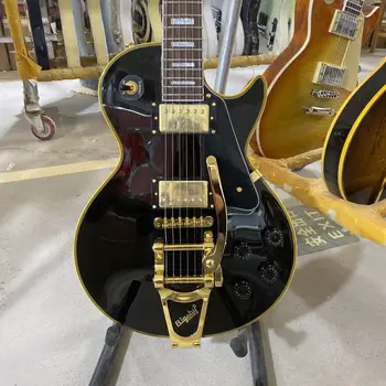 Preto Personalizado Guitarra Elétrica Bigsby Sistema De Vibração Do Amarelo Vinculação De Ouro De Hardware De Alta Qualidade Frete Grátis
