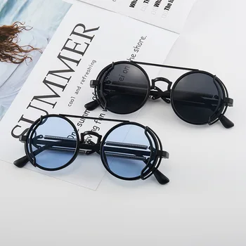 Punk Steampunk Óculos de sol Retro Homens de Marca da Designer Rodada Punk Óculos Estilo Gótico Produtos de Mulheres de Óculos de sol UV400