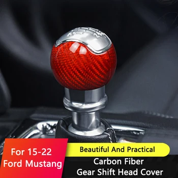 QHCP Carro Manual Engrenagem Tampa Decorativa Para Ford Mustang 2015-2022 Real de Fibra de Carbono Botão de Mudança de marcha Chefe de Guarnição Adesivo de Proteção