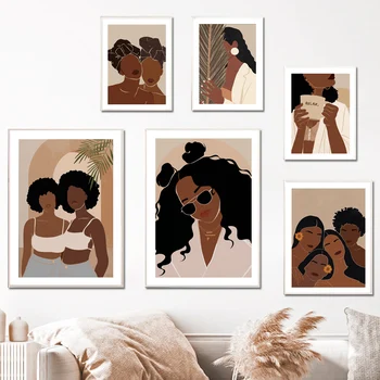 Resumo Preto Fashion Girl Café Cosmos Arte Africana Tela De Pintura Nórdica, Cartazes E Estampas De Parede Fotos De Decoração De Sala De Estar