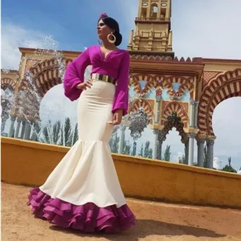 Roxo Sereia Sexy de Baile, Vestidos de Mangas compridas 2022 personalidade Africana Vestidos de Noite Arábia saudita vestido de flamenca