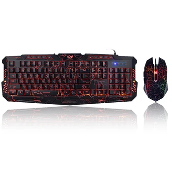 Russo/inglês Gaming Keyboard Mouse combo LED de 3 Cores USB com Fio Colorido Respiração Backlit Impermeável Computador Crack Teclados