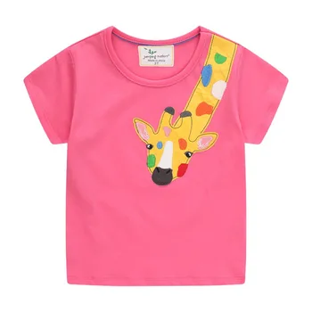 Saltar Metros de Verão Girafa Applique Venda Quente Meninas Tees de Moda de Algodão Roupas infantis Tshirts Crianças Tops