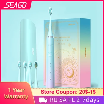 SEAGO Sonic Escova de dentes Elétrica 5 Modo Impermeável USB, Carregador, Escova de Dente Cabeça de Adulto S5 Casal de Presente
