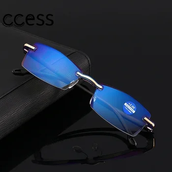 Sem moldura Quadrada de Óculos de Leitura para Homens Mulheres contra a Luz Azul do Computador Óculos de Visão Muito Presbiopia Leitor de Óculos Mulheres