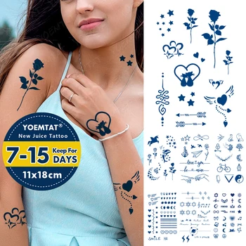 Semi-Permanente Impermeável Tatuagem Temporária Sticker Star Rosa Flecha Amor Suco De Duração De Tinta Arte Do Corpo Genipin De Ervas Fake Tattoos