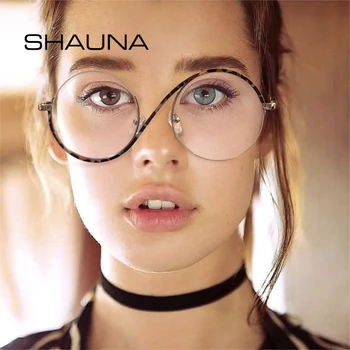 SHAUNA Retro, Semi-sem aro Redondo Mulheres Metal Óculos de Armação dos Homens de Moda Óptico Limpar Anti Luz Azul Óculos Armações