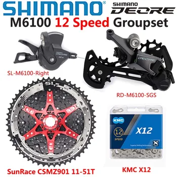 SHIMANO DEORE M6100 Grupo MTB Mountain Bike 1x12 Velocidade CSMZ901 11-51T Cassete roda de corrente KMC X 12 M6100 shifter Desviador Traseiro