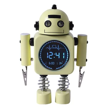 Silêncio Robô Relógio Despertador Digital Visor Luminoso Estudante de Meninos e Meninas, Quarto de Crianças de Cabeceira Criativo Metal Relógio Despertador