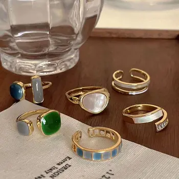 Simples Presente Para as Meninas Gotejamento de óleo Ajustável de Metal coreano Anéis de Dedo Dedo de Jóias de Cristal Mulheres Abertura de Anéis