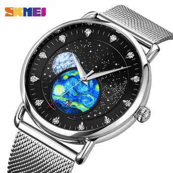SKMEI Criativo Estrelado Universo de Discagem Moda Quartzo Relógio Mens Impermeável Data de Relógios de pulso Relógio Relógio Masculino 2 Estilo Correia