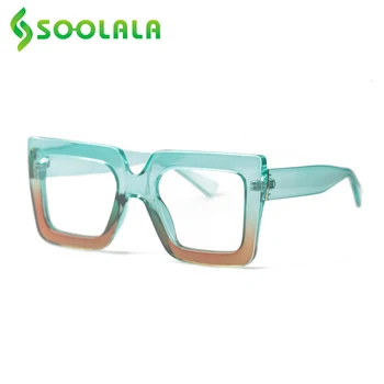 SOOLALA Grande Oversized Quadrado Anti Luz Azul Óculos de Leitura Mulheres Gradientes Transparente, Óculos com Presbiopia Óculos de Leitura