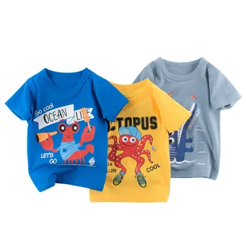 T-shirt de Crianças Meninos Mangas Curtas Tees Crianças do Bebê Criança pequena Cartoon Tops de Algodão Para Roupas de Meninas de 2 a 8 Anos Novo 2021 Verão Tee