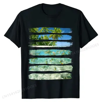 T-Shirt, Tropical Paradise Island, Praia, Árvore, Marinha Tops de Algodão T-Shirt com Desconto confortável, Casual T-Shirts