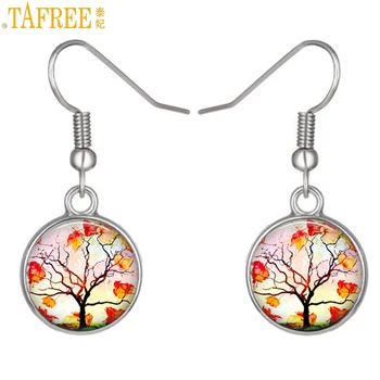 TAFREE moda, cor de prata árvore da vida brincos de outono estilo de vida árvore mulheres dangle brincos de noiva jóias NS254